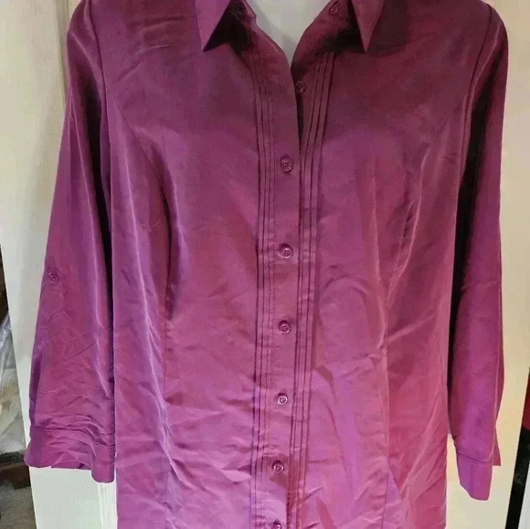 Catherine's Pink Romantic Tuxedo Design Blouse Plus Sz 1X - Picture 2 of 7